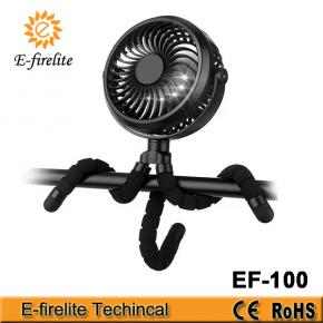 EF-100 Wholesale Flexible Tripod Clip Fan With LED light Rechargeable Portable Mini Usb Octopus Baby Stroller Fan