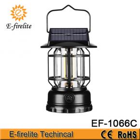 EF-1066C Solar Camping Lantern, USB Rechargeable Retro Dimmable Horse Camp Lamp Outdoor Water resistant Vintage Portable Tent Light for Indoor Outages Hiking Emergency