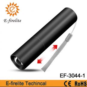 EF-3044-1 Super Bright Mini LED Torch Flashlight 3 Modes USB Rechargeable Aluminum  Telescopic Zoom Portable for Outdoor Use