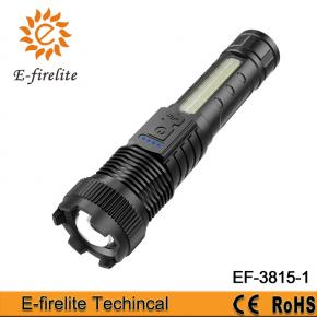 EF-3815-1 Strong Light Telescopic Zoom Flashlight Pen Clip Red Blue Burst Flash Flashlight